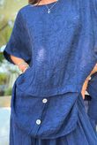 Tasha Damask Cap Sleeve Button Top Navy